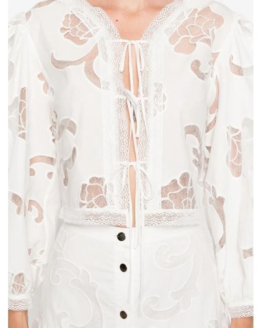 Sandro White Floral Lace-Up Top