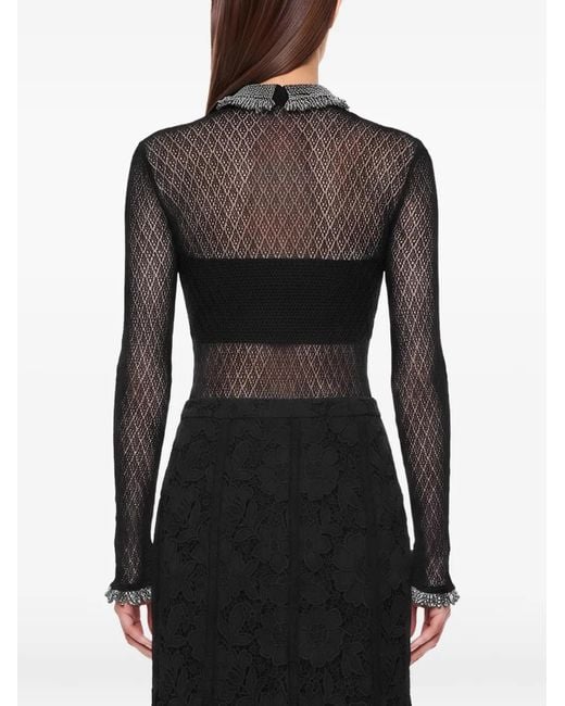 Self-Portrait Black Embellished Open-Knit Bodysuit