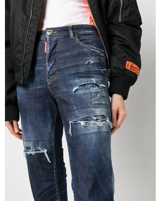DSquared² Blue Distressed-Effect High-Waisted Jeans