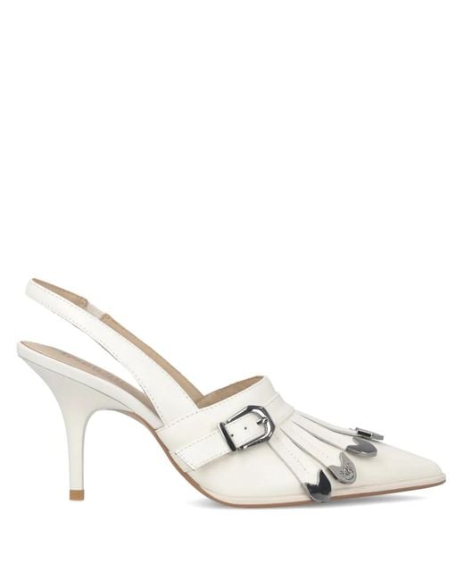 Pinko White Slingback Fringed-Detail Pumps