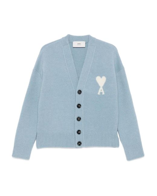 AMI Blue Ami De Coeur Button-Up Cardigan for men