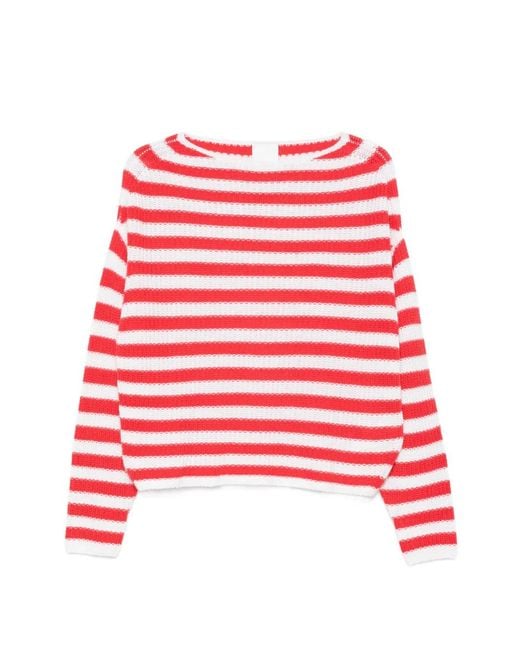 Allude Red Striped Boat-Neck Sweater