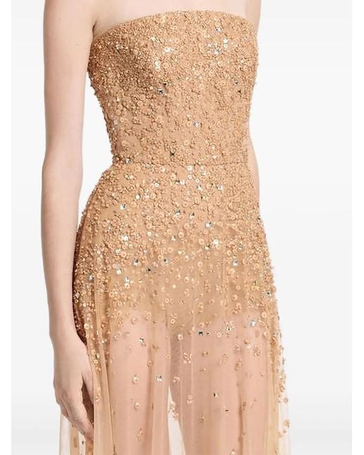 Elie Saab Natural Strapless Beaded Embroidered Gown