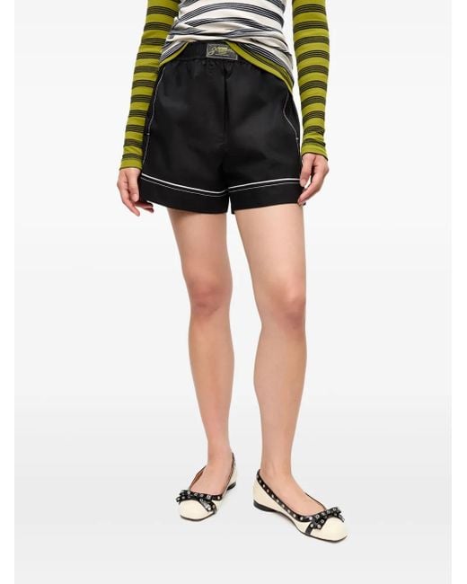Ganni Black Logo-Patch Shorts