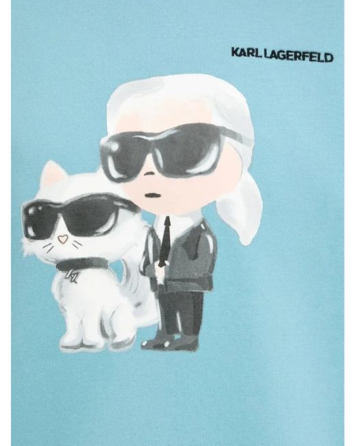 Felpa Con Stampa di Karl Lagerfeld in Blue