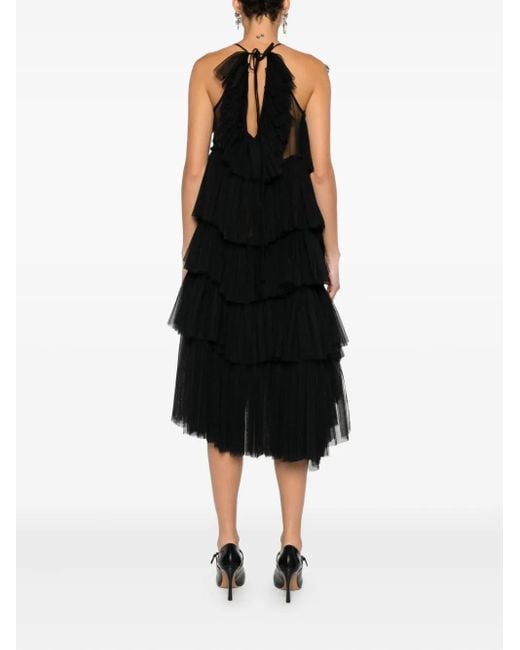 RHIZOME Black Martha Ruffled-Details Midi Dress
