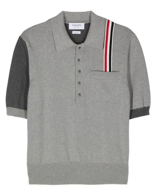 Thom Browne Gray Rwb-stripe Knitted Polo Shirt for men