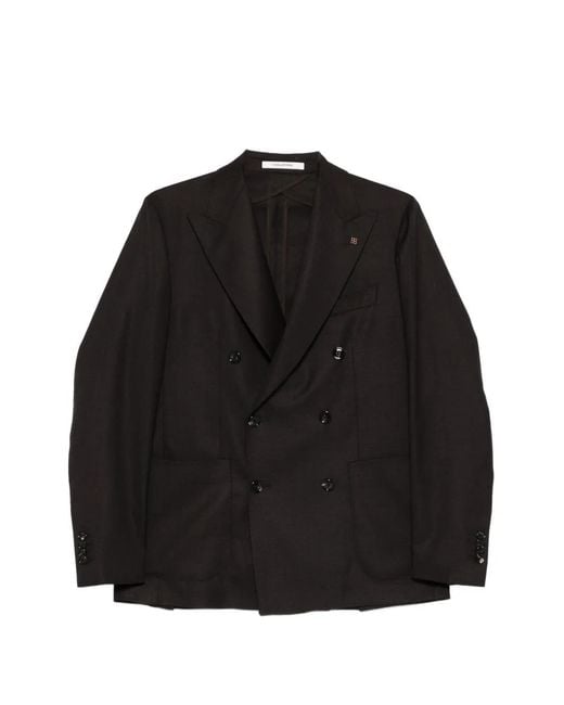 Tagliatore Black Double-Breasted Peak-Lapel Blazer for men