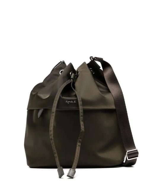 Agnes B. Black Drawstring Nylon Crossbody Bag