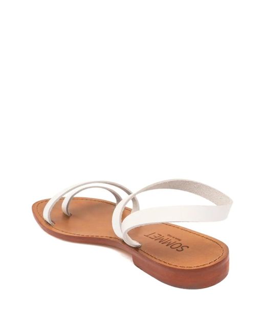 SOMMET White Leather Ankle-Wrap Sandals