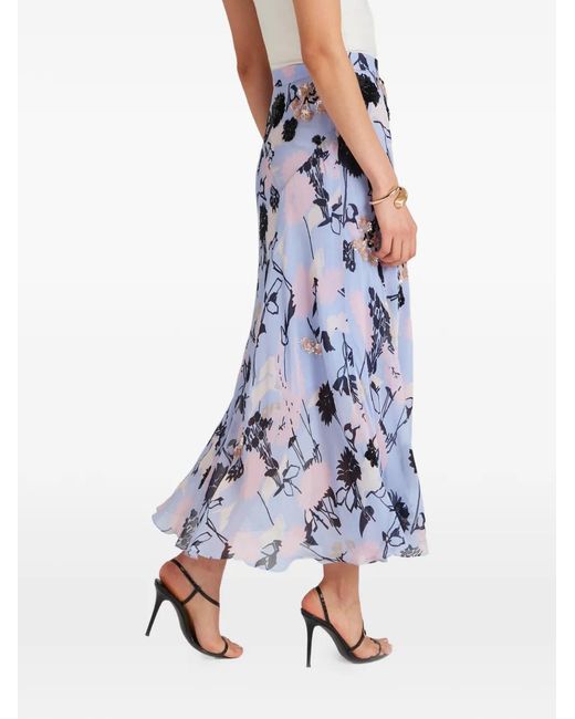 Temperley London Blue Maisie Sequin-Embellished Floral-Print Skirt