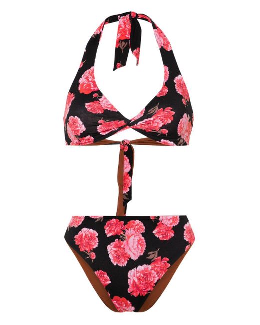 Fisico Red Floral-print Reversible Bikini