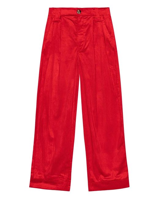 Ganni Red Pleated Corduroy Trousers