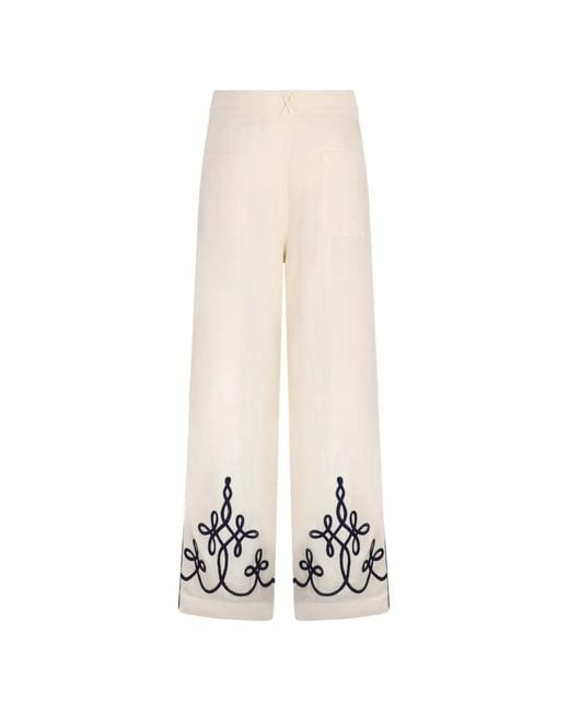 Carolina K White Sam Embroidery-Detail Linen Trousers