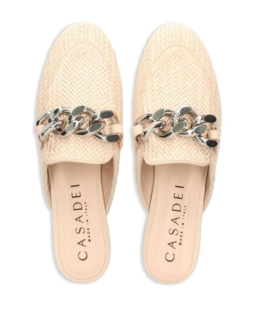 Casadei White Chain-Detail Slippers