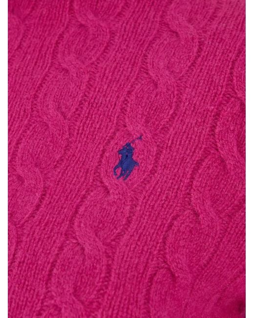 Polo Ralph Lauren Pink Polo Pony-Motif Cable-Knit Sweater