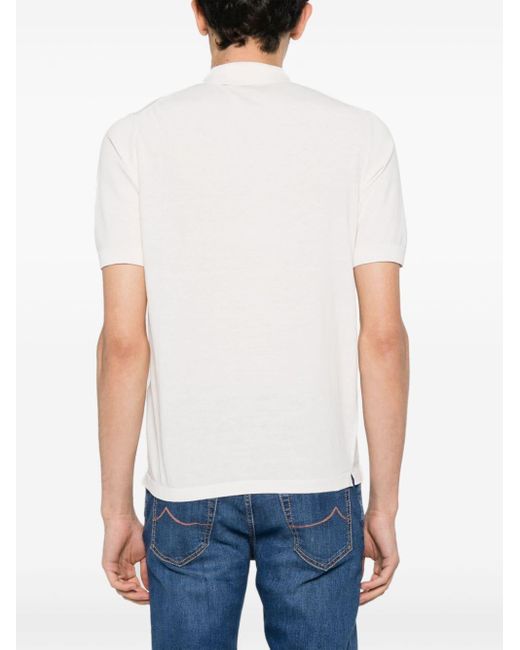 Eleventy White Fine-ribbed Cotton Polo Shirt for men