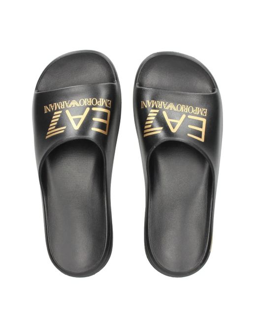 EA7 Black Logo-Print Slides for men