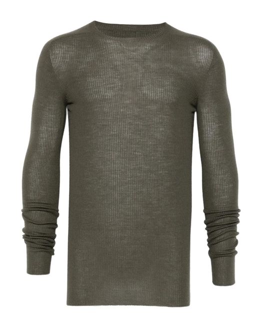 Rick Owens Green Ribbed-Knit T-Shirt for men