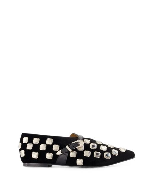 Toga White Embellished Buckled Ballet Flats