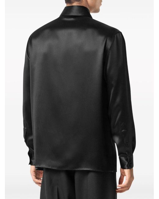 Versace Black Lace-detailing Silk Shirt for men