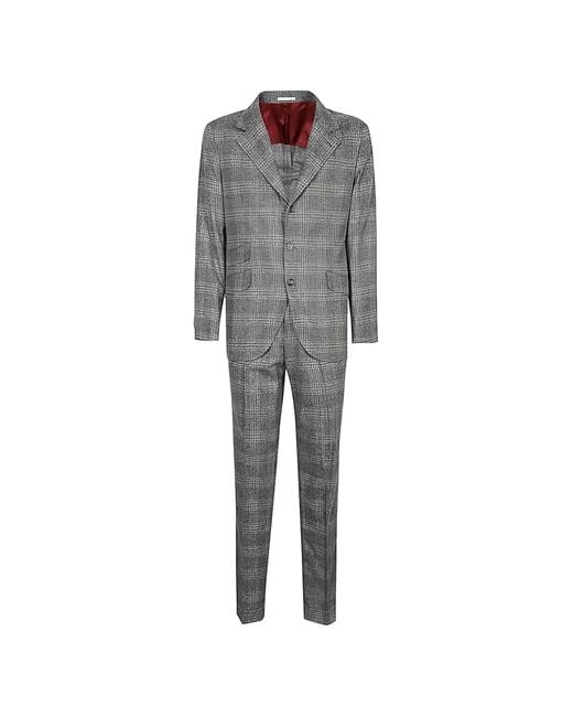 Brunello Cucinelli Gray Plaid Tailored Suit for men