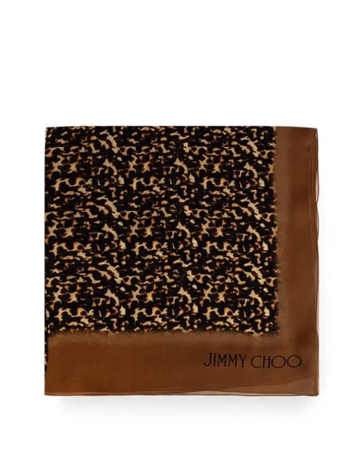 Jimmy Choo Black Silk Scarf With Animal Motif