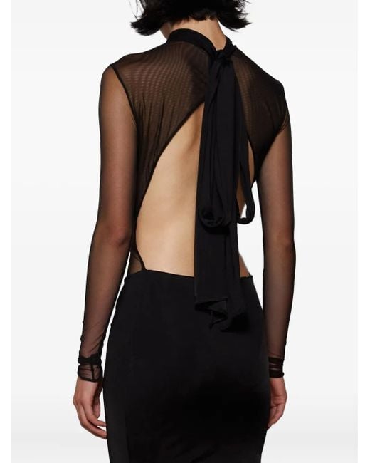 The New Arrivals Ilkyaz Ozel Black Open-Back Mesh Mini Dress