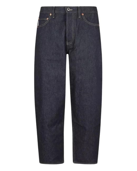 Valentino Garavani Blue Logo-Patch Cropped Jeans for men