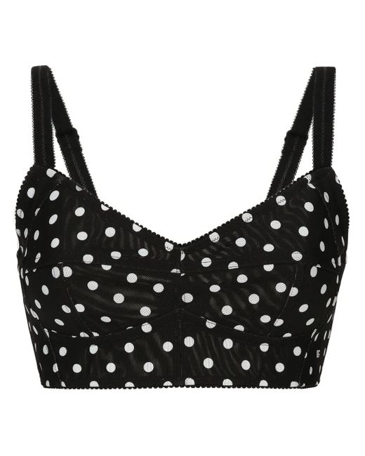 Dolce & Gabbana Polka-Dot Marquisette Corset Top in Black | Lyst