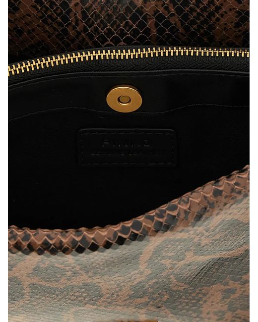 Pinko Brown Love Birds Python-Print Leather Crossbody Bag