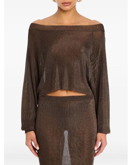 SER.O.YA Brown Felicity Metallic Knitted Top