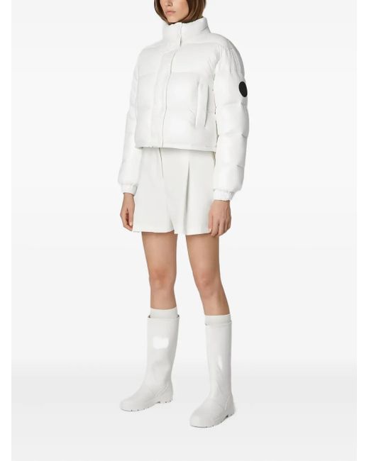 Save The Duck White Logo-Patch Padded Jacket