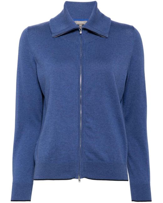 N.Peal Cashmere Blue Zip-up Knitted Cardigan