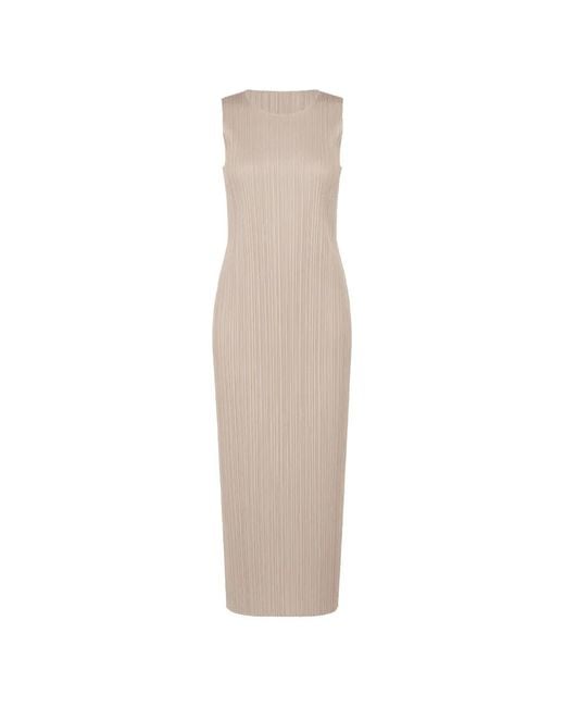 Pleats Please Issey Miyake White Pleated Sleeveless Midi Dress