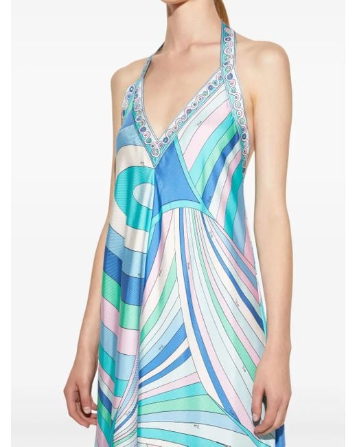 Emilio Pucci Iride ホルターネック シルクドレス Blue