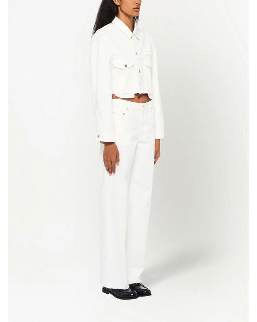 Miu Miu White Embroidered-Logo Cropped Denim Jacket
