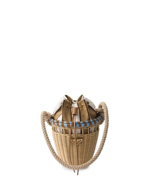 Mini Sac Seau En Osier Prada en coloris Metallic