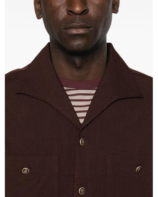 Drole de Monsieur Brown Chest-Pockets Buttoned Shirt for men