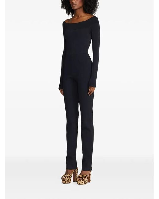Ralph Lauren Blue Off-Shoulder Long-Sleeve Jumpsuit