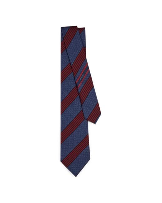 Ferragamo Blue Gancini-Print Diagonal-Stripe Tie for men