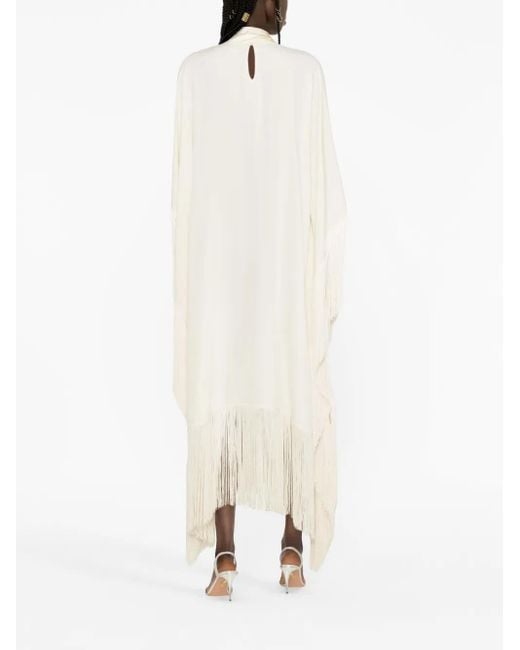 Taller Marmo White Long-Sleeve Fringed Midi Dress
