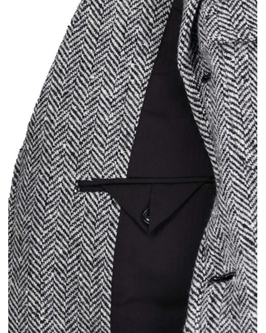 Junya Watanabe Gray Herringbone-Pattern Button-Up Jacket for men