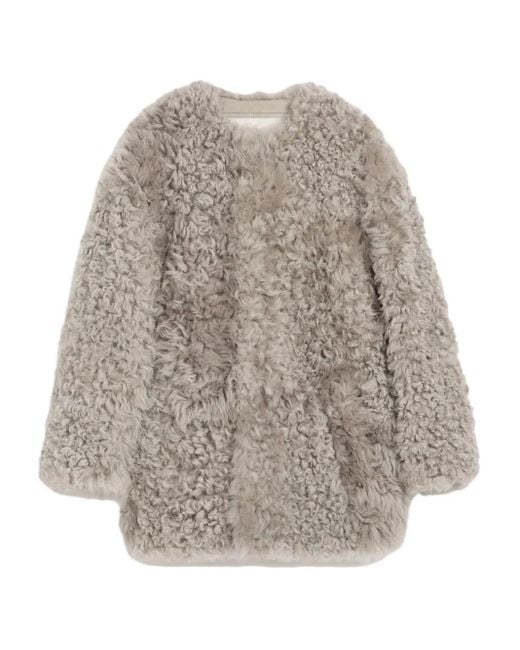 AMI Gray Shearling Short Coat