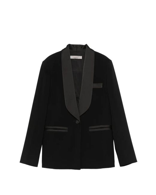 D.exterior Black Shawl-Collar Jacket