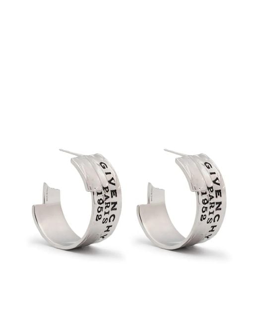 Givenchy White Logo-Engraved Hoop Earrings