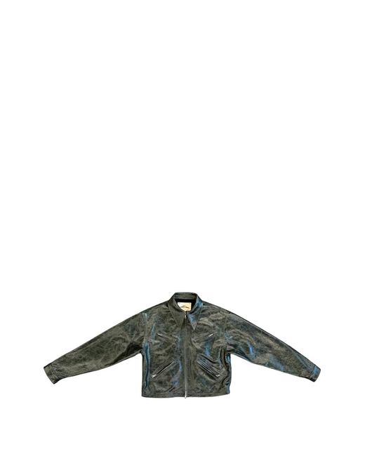 SEKRIT Green Veste En Cuir À Effet Froissé for men