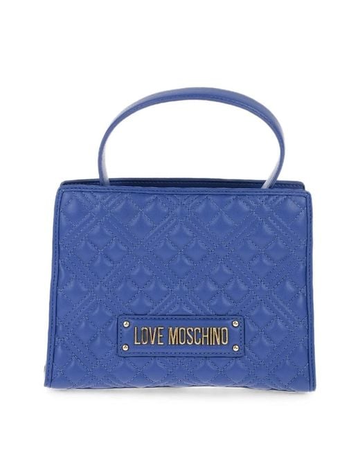 Moschino Blue Quilted Logo-Plaque Tote Bag