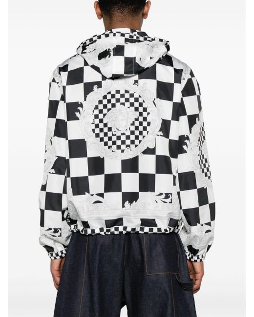 Versace Black Couture Checkerboard Hooded Jacket for men
