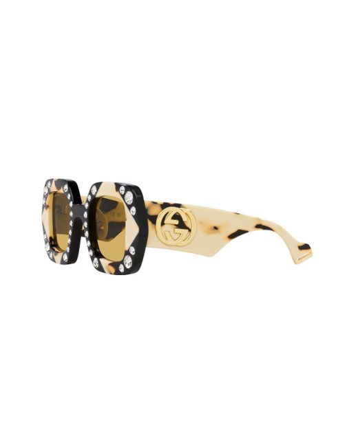 Gucci Black Crystal-embellished Square-frame Sunglasses